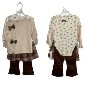 Tahari Girls Brown Floral & Plaid Holiday School 4 Piece Set Size 12 Months
